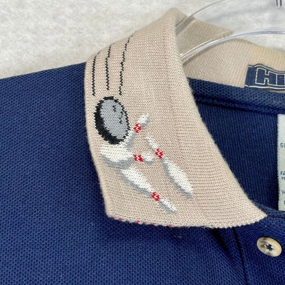 Vintage HILTON Mens L Novelty Embroidered Bowling Short Sleeve Polo Shirt - Picture 5 of 10